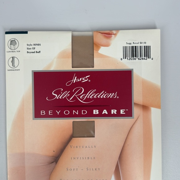 Lot of 2 Hanes Silk Reflectins Control to pantyhose sandalfoot Size EF - Picture 2 of 3